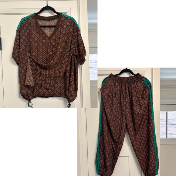 Kate Hewko NWOT Silky Sheer Mod-Patterned Top and Jogger Style Pants - OS - Picture 1 of 15